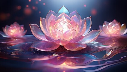 crystal lotus glowing in soft pink light__ 