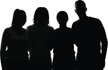 Silhouette of a family a group of people standing together in shadow, representing unity, love, and support