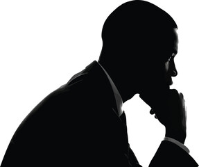 A silhouette of a thoughtful businessman, representing contemplation, strategy, and decisionmaking in a professional setting