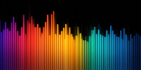 Vibrant gradient spectrum of vertical bars against black background symbolizes economic diversity and creativity. colorful display evokes sense of innovation and dynamic energy