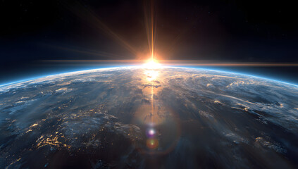 Earth's Sunrise Featuring Rays and Lens Flare