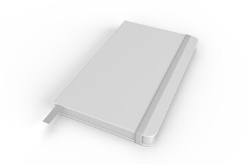 3D realistic of hardcover notebooks with elastic bands and ribbon bookmarks isolated. Blank mockup template for a publication design, branding, diary, journal, booklet and creative projects.