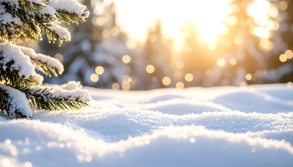 Snowy forest sunset winter scene.