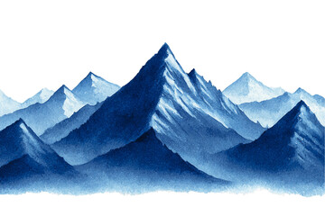 Fototapeta premium Blue Monochromatic Snowy Mountain Range on Transparent Background, PNG