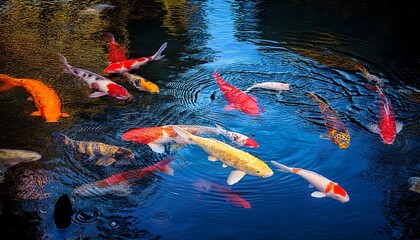 fish swimming in clear pond, top 