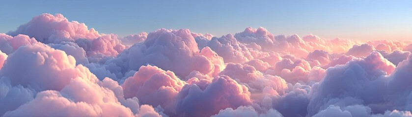 Puffy puffiness with circles and look concept. Soft pink clouds illuminated by morning light in the sky.