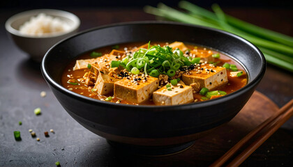 Spicy Tofu Soup with Asian Cuisine.