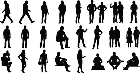 Silhouettes of people a diverse collection of men and women in various poses, perfect for illustrating community, business, and social concepts