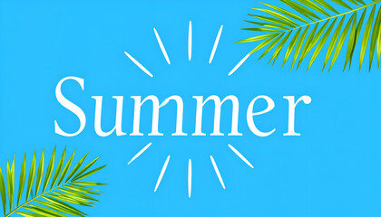 Summer Palm Leaves Blue Background.