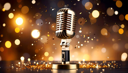 Vintage Mic with Golden Celebration.