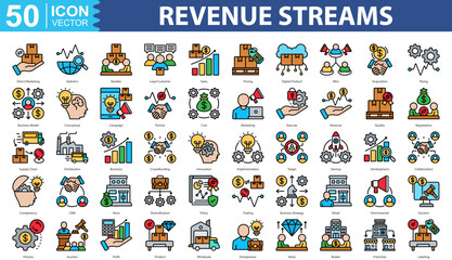 Revenue Streams Icon Set Collection Direct Marketing, Statistics, Reseller, Loyal Customer, Sales, Pricing, Digital Product, Acquisition, Rising, Business Model, Conceptual, Campaign icon.