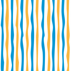 blue yellow regular vertical curved stripes seamless texture, thick lines background, abstract geometric shapes vector pattern