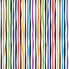 black rainbow regular vertical curved stripes seamless texture, multicolored lines background, abstract geometric shapes vector pattern