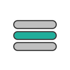 Obraz premium A sleek graphic icon portrays a modern hamburger menu symbol, featuring three horizontal rounded bars with a vibrant teal middle section on a white background.