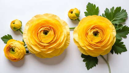 Yellow Ranunculus Flowers with Flatlay.