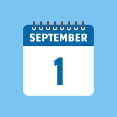 september 1 calendar icon Vector page month design