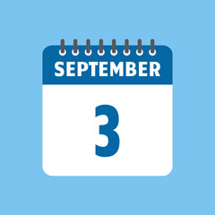 september 3 calendar icon Vector page month design