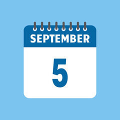 september 5 calendar icon Vector page month design