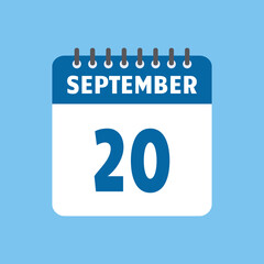 september 20 calendar icon Vector page month design