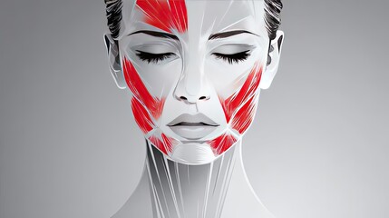 Swollen appearance from tissues and look concept. Illustration of human facial muscles highlighted in detail.
