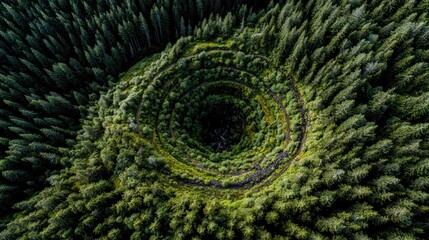 Obraz premium Spiral forest path, aerial view