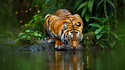 tiger drinking water
