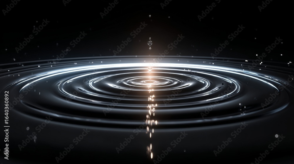 Aufkleber concentric circular ripples spread outward on water surface, reflecting light to create shimmering p