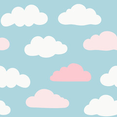 Fototapeta premium Seamless pattern of pink and white clouds, sky background 