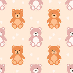 Obraz premium Seamless pattern of teddy bears, kids and nursery design 