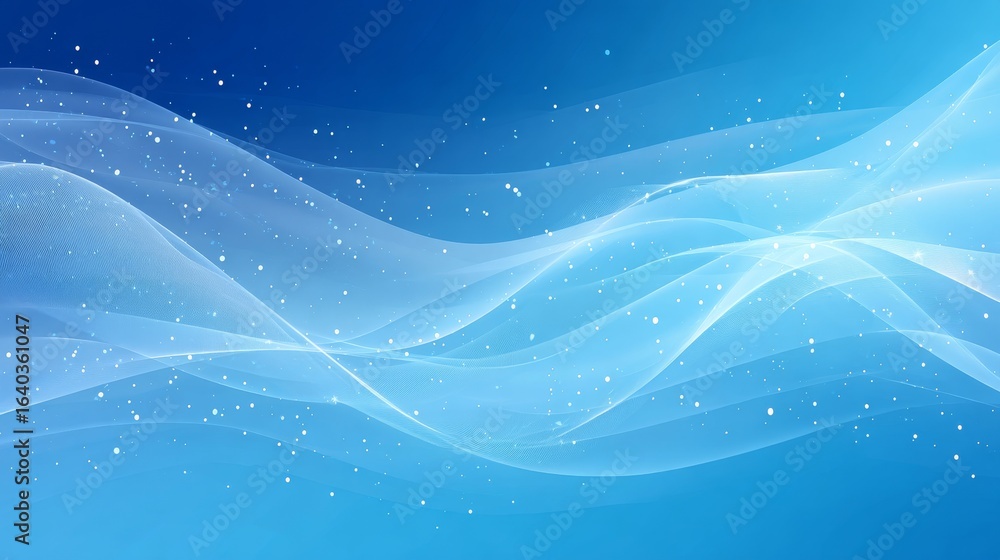 Poster a soft blue background with flowing curves and sparkling elements, creating a modern and elegant dig