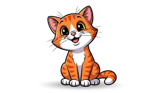 Cute Orange Cartoon Cat Waving Hello.