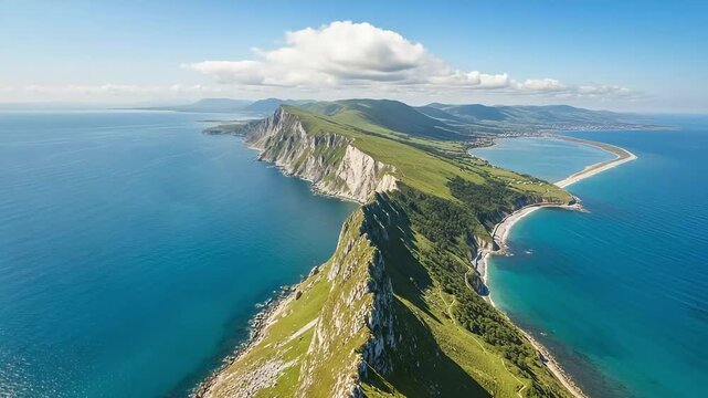 A man gazes at the stunning coastal view from a cave on the jurassic coast in dorset england