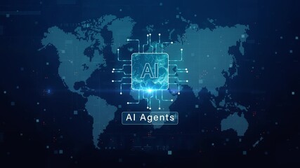 AI agents technology concept with digital world map, network connections, and artificial intelligence data visualization. Technology AI concept - Powered by Adobe