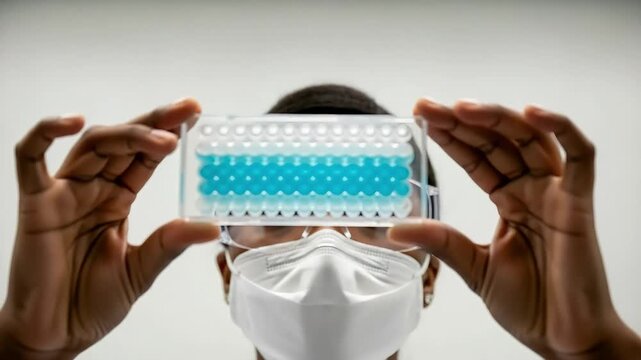 Vector art of scientist holding a microplate in a research laboratory conducting a scientific experiment to find a medical solution
