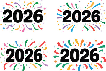 Set of 2026 new year with confetti and star shapes on white background for banners