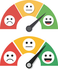 Two gauges show varying levels of satisfaction with a transparent background on white