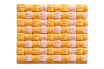 Checkerboard pattern of fluffy yellow and pink yarn isolated on transparent background
