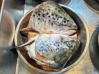 Salmon Head for sale in a market in Singapore