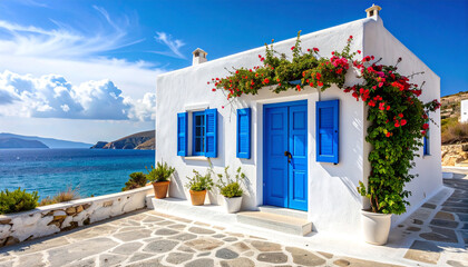 Greek Island House with Blue Accents