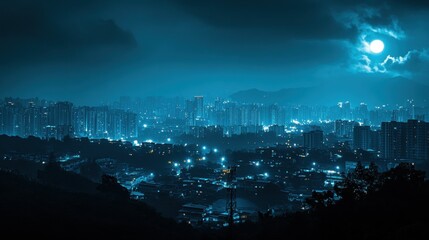 Night Cityscape Moonlit Skyline