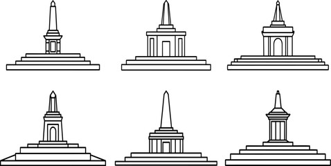 Set of Monument outline vector illustration, line art