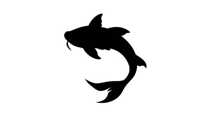 Obraz premium Silhouette of a koi fish swimming upwards with flowing tail and visible barbels, isolated on white background
