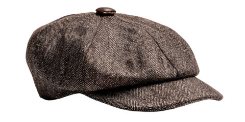 Brown Newsboy Cap with Textured Pattern and Button Detail on a Transparent Background, PNG
