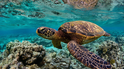 Fototapeta premium green sea turtle swimming