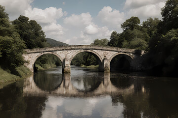 Fototapeta premium A historic stone bridge crossing a clear river