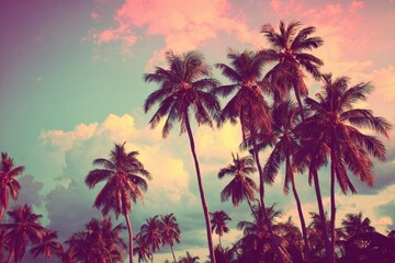 Palm trees against a vibrant sunset sky