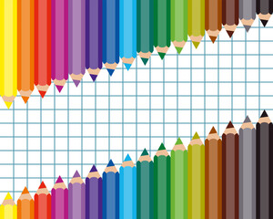 colorful pencils on squared paper sheet, social media back to school post template, new academic year or semester poster mockup, education flat style vector frame
