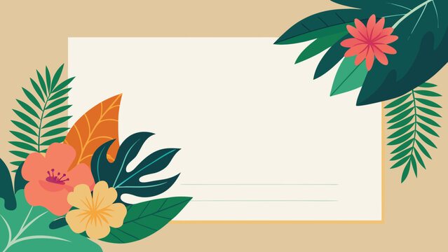 Tropical floral and leaf wedding invitation design with car motif