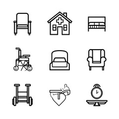A set of icons for various furniture and medical equipment