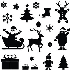 Christmas holiday black icon bundle silhouette vector illustration set